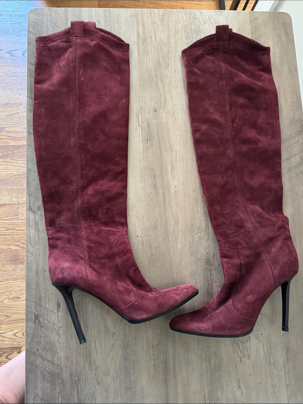 Tamara Mellon Burgundy Suede Over-the-Knee Stiletto Boots